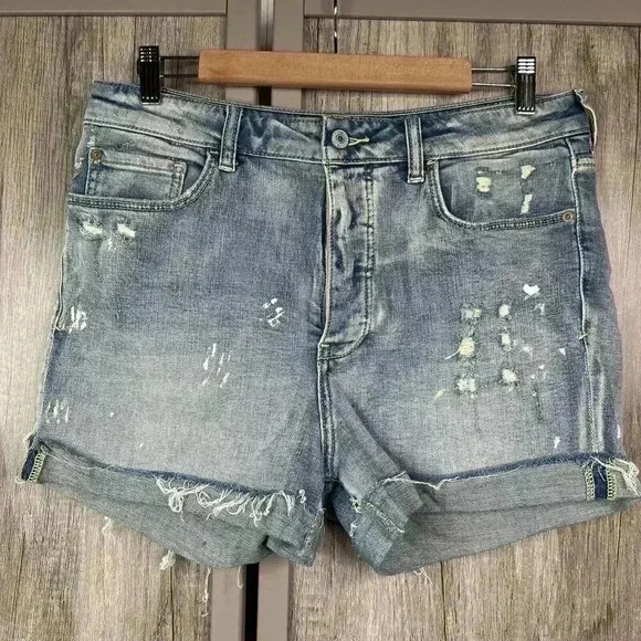 Anthropologie Pilcro Denim Shorts Sz 30 High Waist Distressed Paint - Picture 1 of 9